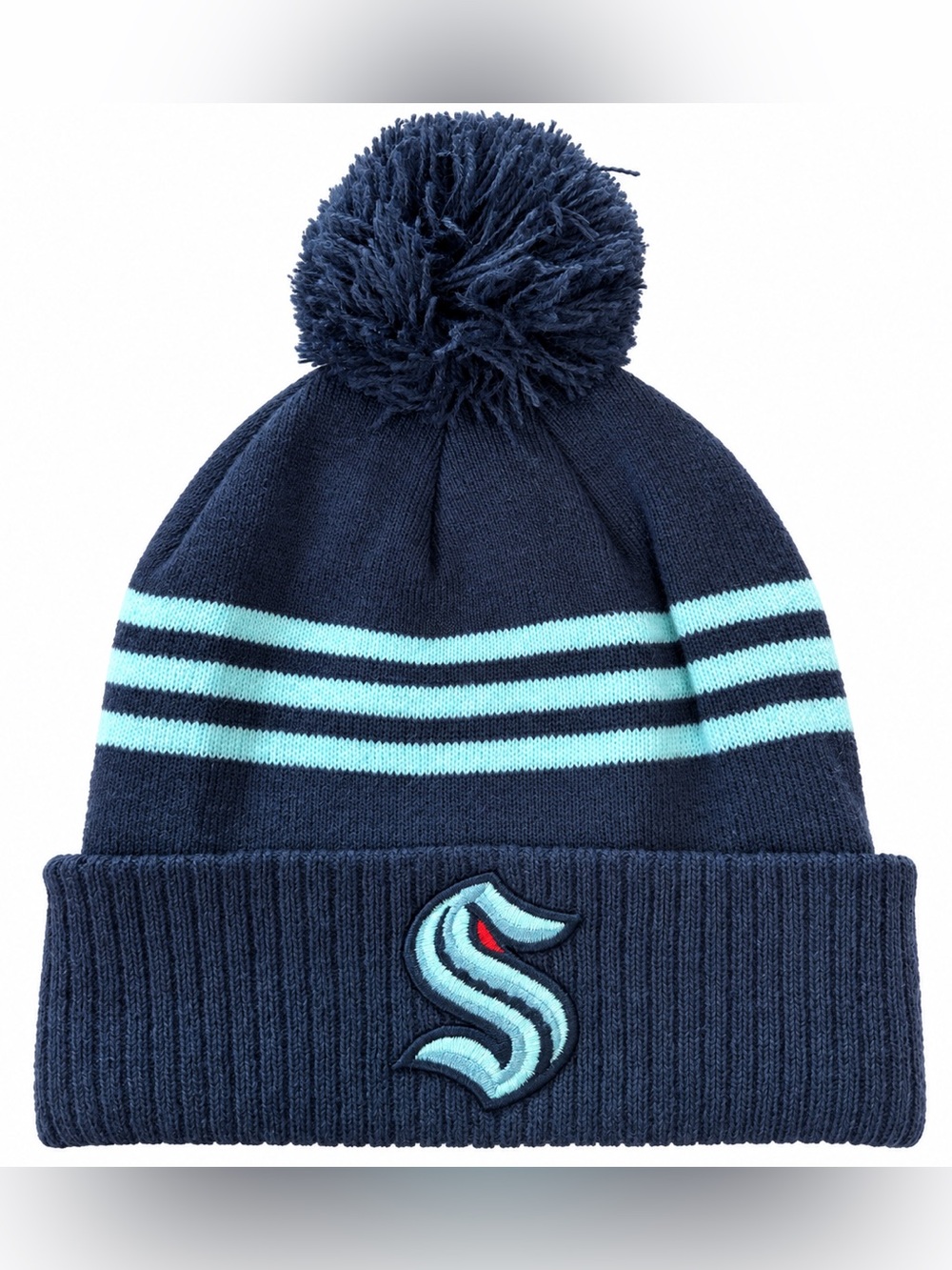 Adidas NHL Seattle Kraken Pom Cuffed Knit Toque Beanie Navy NWOT